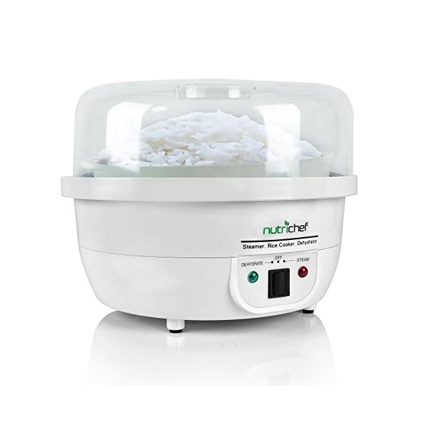 NutriChef-3-in-1-Food-Dehydrator-Steamer-Cooker-Electric-Kitchen-Dehydrator-Jerky-Maker-Dried-Fruits-Steam-Rice-White-color-PKFDSRC10WT