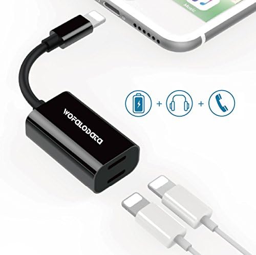 Dual Lightning Adapter for iPhone 7/7 Plus,Wofalodata Lightning to Double Lightning AUX Splitter Audio + Charge and Sync Data Compatible for iOS 10.3 (Black)
