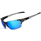 Shieldo Polarized Sports Sunglasses For Men And Women Running Cycling Fishing, Mirrored Integrated Polarized Lens Unbreakable Frame SLY002-1 (Blue-Black)