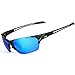 Shieldo Polarized Sports Sunglasses For Men And Women Running Cycling Fishing, Mirrored Integrated Polarized Lens Unbreakable Frame SLY002-1 (Blue-Black)