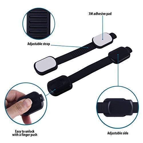 CUTESAFETY-Child-Proof-Safety-Locks-Baby-Proofing-Cabinet-Lock-with-6-Extra-3M-Adhesives-Adjustable-Strap-Latches-to-CabinetsDrawersCupboardOvenFridgeCloset-SeatDoorWindow-Black-6