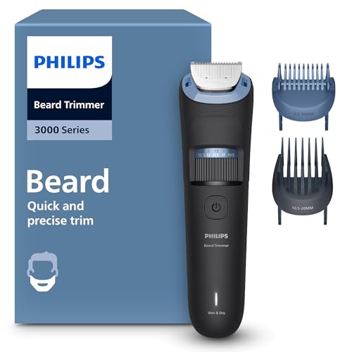 Philips Bartschneider 3000er-Serie – selbstschärfende Metallklingen, 40 Längeneinstellungen, Lift&Trim-Kamm, 100% wasserdicht, Akkuanzeige, USB-Ladegerät, Modell BT3660/15