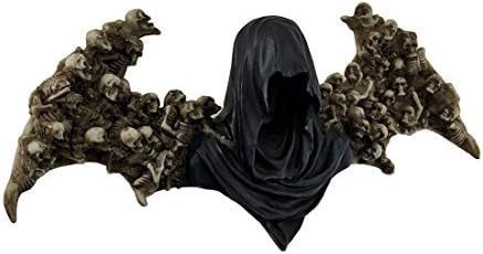 Death Angel Faceless Grim Reaper Wall Sculpture w/Human Skeleton Wings