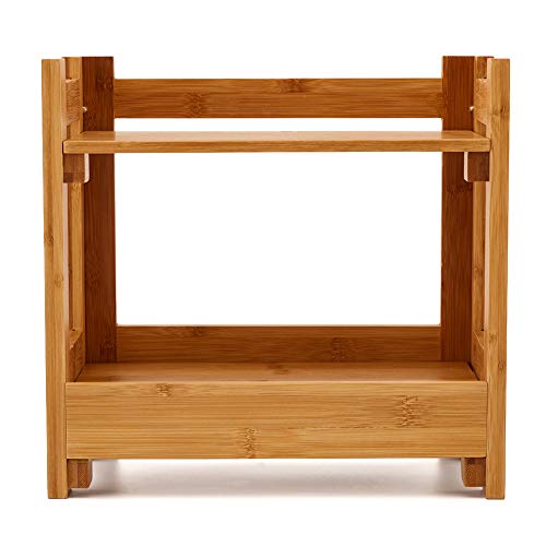 EZOWare Cosmetic Organizer, 2-Tier Multifunction Bamboo Make Up Skin Care Storage Organizer Rack Holder for Kitchen Countertop Bathroom, Bedroom - Thumbnail 2