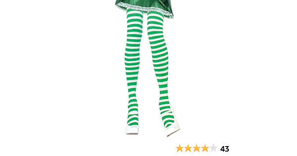 Green and White Striped Tights Green 