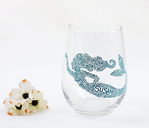 Personalized hand painted mermaid stemless wine glass