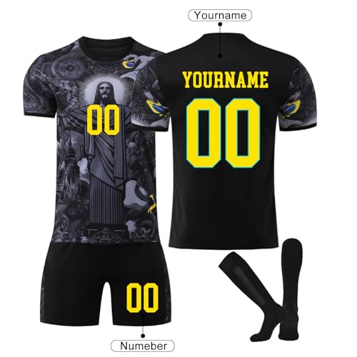 Generico Brazil Jesus Personalised Football Shirt with Your Name/Number for Child/Adult, Football Shirt Complete with T-Shirt Shorts Socks for Football Fans