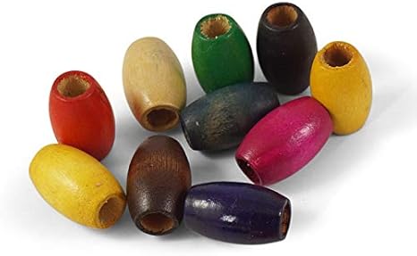 20 Stück große Bunte Holzperlen 30mm x 20mm mit großem Loch (9mm) zum