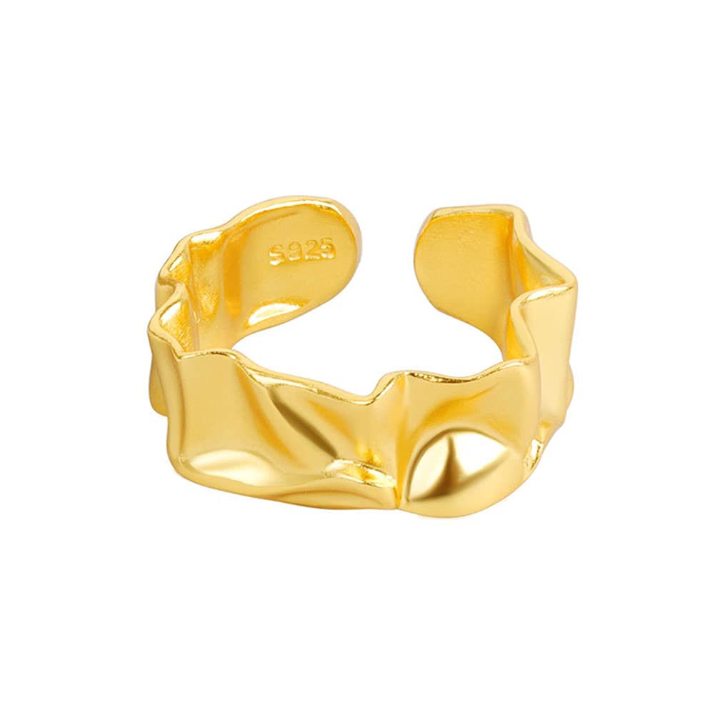 chengxun Fashion All-match Irregular Fold Texture Opening Adjustable Ring Golden Banquet Ring Gift for Girl