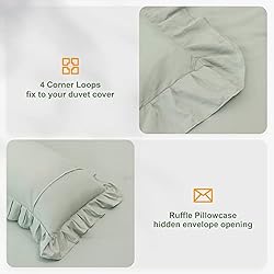 YOZEN Sage Green Double Ruffle Comforter Set King
