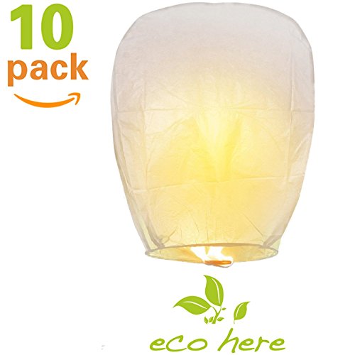 Paper Sky Lanterns - Chinese Lanterns with Wax Block, Eco Friendly Biodegradable, White Lantern for Wedding, Birthday, Memorial, Party, Wishing Lanterns (10, White) - Thumbnail 7