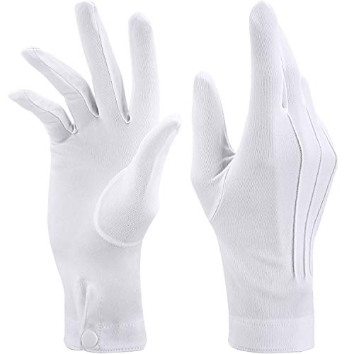 White Stitched Cotton Gloves for Formal Tuxedo Jewelry Inspection, 2 Pairs (Nylon 10 Inch)