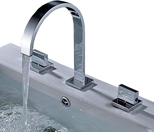 Rozin Two Handles Bath Mixer Taps Widespread Waterfall Bathroom Sink Faucet or Bath Tub Faucet Chrome Unique Designer Vanity Cooper Plumbing Fixtures Roman Tub Faucets Glacier Bay Faucets