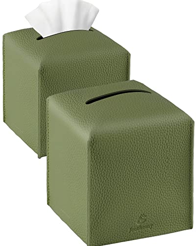 Jeethemy Square PU Leather Tissue Box Cover Double Green