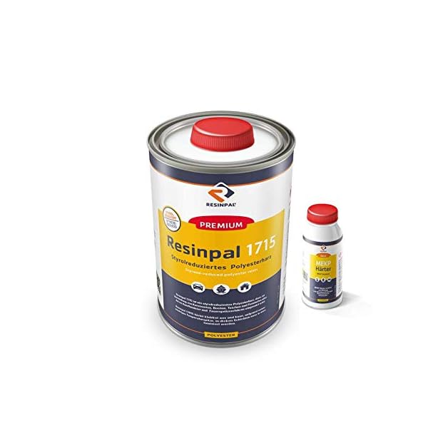 Komplettpaket-GFK: 1 Kg Polyesterharz Resinpal 1715 + 1 m² Glasfasermatte 300 g/m² | Zum Laminieren | Styrolvermindert | – Bild 3