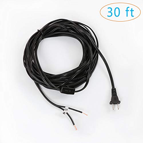 Eumyviv 30 Foot Extension Power Cord Strip with On Off Switch, 2 Prong Electric Extension Cable Wire(300V/18AWG/105℃)-Power Your Household and Office Electric Appliance, Black, A0003B