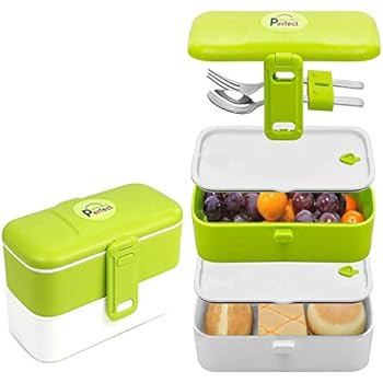 Easy to Clean Leakproof Bento Box with 2 Containers For Kids & Adults - Stackable Lunch Box With Cutlery, BPA- FREE, Microwave & Dishwasher Safe- Keep Wet and Dry Food With No Spill