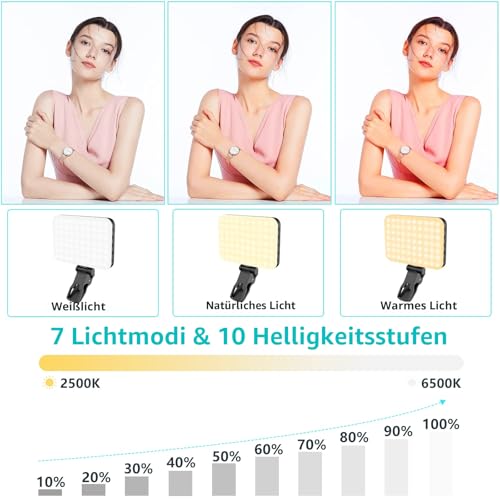 Selfie Light, 60 LED 2200 mAh Rechargeable Mobile Phone Fill Light, 7 Modes, 10 Levels Brightness, Portable Clip-On Light for Phone/Tablet/Laptop, Zoom Call Vlog Makeup TikTok Video Fill Light