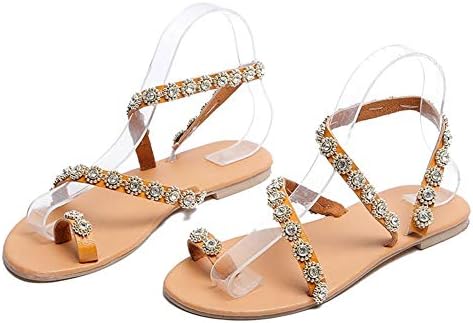Vintage Fashion Women Summer Leather Beading Flat Sandals Women Bohimia Beach Sandals Shoes Plus Size 35-42 for Sport Walking Vacation