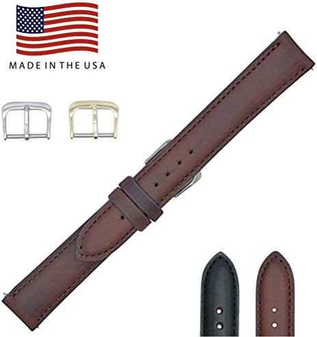 Genuine Leather Watch Band Leather Watch Strap with Hand-Painted Edges | Leather Watch Band with Interchangeable Gold And Silver Buckles & Complementary Spring Bars
