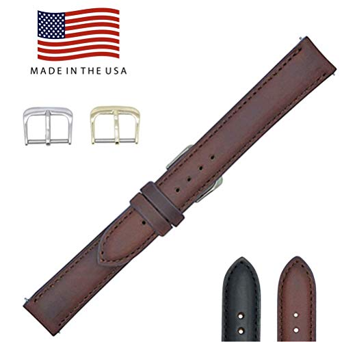 Genuine Leather Watch Band Leather Watch Strap with Hand-Painted Edges | Leather Watch Band with Interchangeable Gold And Silver Buckles & Complementary Spring Bars