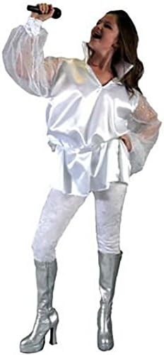 60's-70's-Retro-Unisex-Disco-Groovy-Stage-Fancy Dress White ABBA 70'S Outfit - All Ladies Sizes