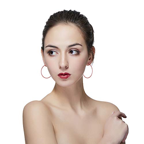 Hypoallergenic Extra Large Basketball Hula Hoop Earrings for Women Men - Big Thin Hoop Earrings (Red, 70) - Thumbnail 2