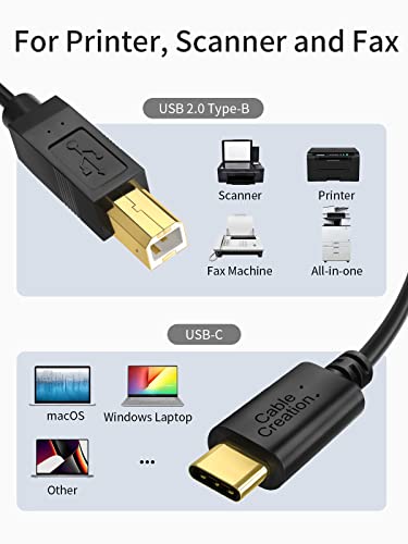 CableCreation USB B to USB C Printer Cable 6.6FT, Type B to Type C Printer Cord for MacBook Pro, Air, MIDI Cable for Yamaha Casio Digital Piano, MIDI Keyboard, DJ Controller, DAC to iPad - 2M, Black