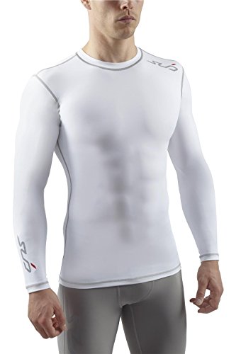 SUB DUAL Mens Compression Top - Long Sleeve All Season Base Layer - White - L