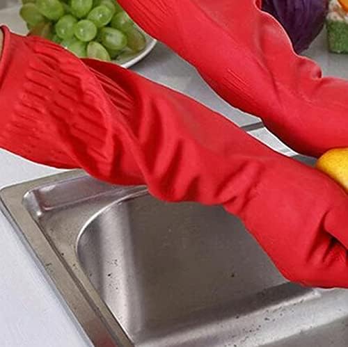 Guanti In Gomma Per Lavare I Piatti - Lunghi E Impermeabili Con Design Antiscivolo | Taglia M Colore Rosso - Foto 2