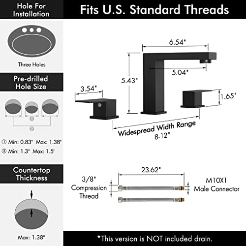 KES Black Bathroom Faucet 8 Inch Widespread Bathroom Faucet 3 Hole