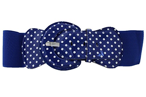 TFJ Women Blue Belt Elastic Hip Waist Stretch Fabric S M White Polka Dots