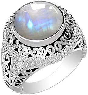 5.70ctw, Genuine Rainbow Moonstone Round & .925 Silver Plated Cocktail Solitaire Rings