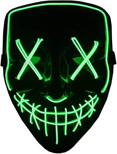 Aokshen Halloween Mask LED Light Up Scary Mask for Festival Cosplay Halloween Masquerade Costume Parties Black For Adult And Kids (Green)