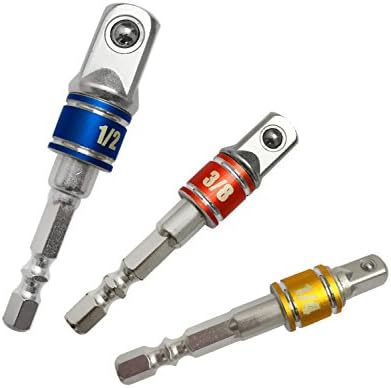 Newte 1/4" 3/8" 1/2" Hex Square Nut Driver Power Drill Impact Socket Extension Bit Adapter Set (3Pcs-colour )