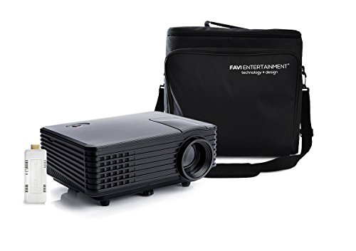 Click Here to See More Images FAVI H1 LED LCD (WVGA) Mini Video Projector Kit, includes 3 items - projector, WiFi SmartStick V4, case - Black