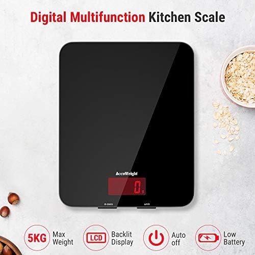 ACCUWEIGHT Balance de Cuisine Électronique Balance Multifonctionnelle Numérique avec Écran LCD Rétro-éclairé Balances Postales avec Plateforme en Verre Trempé, Arrêt Automatique, Fonction de Tare - Cuisine A Vivre ACCUWEIGHT Balance de Cuisine Électronique Balance Multifonctionnelle Numérique avec Écran LCD Rétro-éclairé Balances Postales avec Plateforme en Verre Trempé, Arrêt Automatique, Fonction de Tare