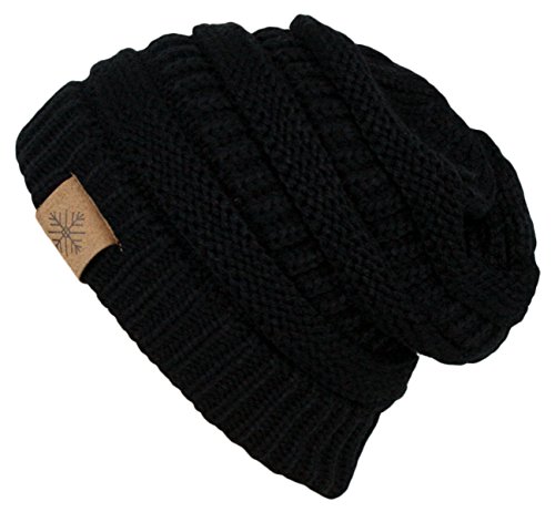 ANGELA & WILLIAM Winter Warm Thick Cable Knit Slouchy Skull Beanie Cap Hat - Black