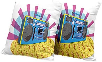 Travel Pillowcase 70s Party Decorations,Retro Boom Box in Pop Art Manner Dance Music Colorful Composition,Multicolor Cushion Cover Set of 2 14x14 INCH 2pcs