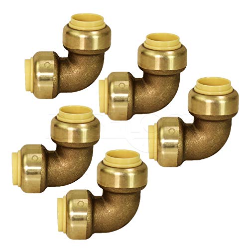 Pushlock UPE9034-5 90 Degree Elbow Pipe Fittings Push to Connect Pex Copper, CPVC, 3/4 Inch, Brass Pack of 5 - Thumbnail 7