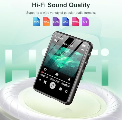 128GB MP3 Player with Bluetooth 5.4, 2.4 inch Full Touchscreen Portable Music Player HiFi Lossless Digital Audio Player with Speaker, FM Radio, E-Book, Earphones Included