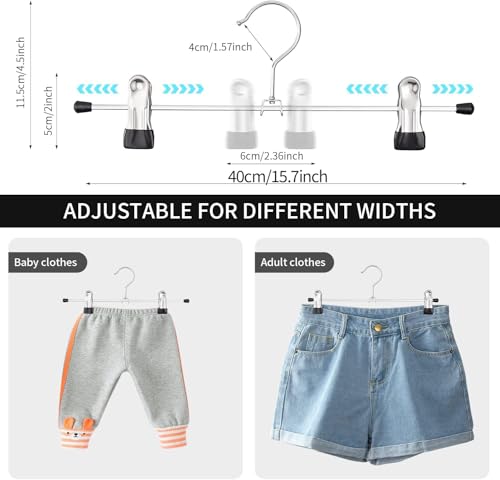 Metal Trouser Hangers, Set of 20, Skirt Hangers, 40 cm Long, Clothes Hangers with Adjustable Clips for Trousers, Socks, Skirts, Space-Saving, 360° Rotating Hooks (20)