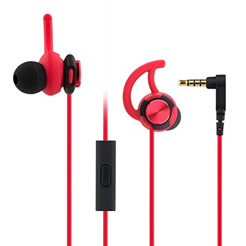Sport Earphone in-Ear Heaphones Headset with Microphone Earbuds Stereo Bass Clear Audio with 3.5mm Jack for iPhone 5 6 6s Plus and Samsung Android(Red)