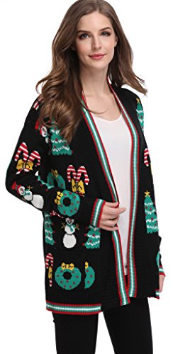 For G and PL Xmas Women Knits Santa Cosplay Pullover Ugly Christmas Longsleeve Winter Loose Sweatshirt Cardigan Sweater Black S