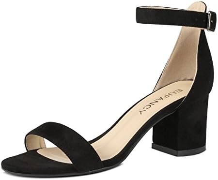 Eufancy Womens Single Band Chunky Heel Sandal With Ankle Strap, Black, 11 B(M) US