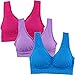 BADI NA Women's Comfort Revolution Wirefree Bra Blue & Purple & Rose(3 Pack) XL