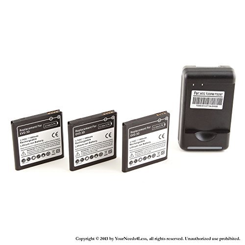 YN4L® 3x 1800mAh battery for HTC Amaze 4G; HTC EVO 3D; HTC EVO V 4G; HTC Sensation XE + Dock Charger