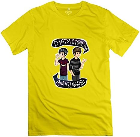Hoxsin Men's Dan Amazing Phil Nerd O-Neck T-shirt Yellow US Size XL