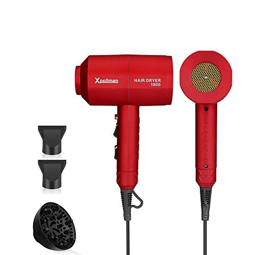 Xpoliman Hair Dryer, Negative Ionic Salon Hair Blow Dryer with Powerful Professional DC Motor, 2 Speed 3 Heat Setting, Cool Shot Button, Light Weight Low Noise,Long Life Styler Dryer with Nozzle-Red