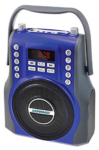 KORAMZI Karaoke Portable Rechargeable Boombox with Bluetooth,USB,SD, FM Radio, AUX in, 3.5 mm Audio Jack, Bluetooth Call Answering, Electric Guitar Audio Input, MIC Jack KS-200BL (Blue)